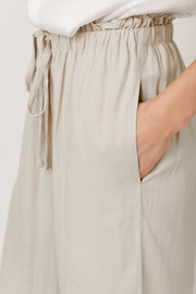 Pamela Drawstring Waist Linen Wide Leg Pants