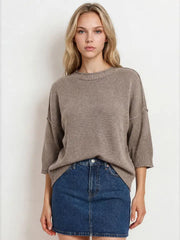 Cora Exposed Seam Drop Shoulder Half Sleeve Sweater Knit Top
