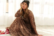 LEOPARD PRINT MESH MAXI DRESS: MOCHA BROWN / S