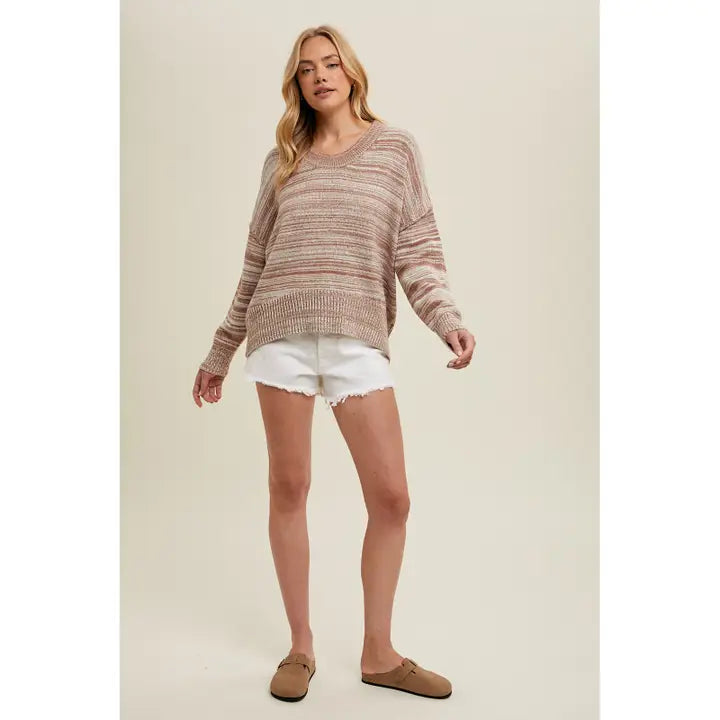 Landrie Melange Stripe Scoop Neck Sweater