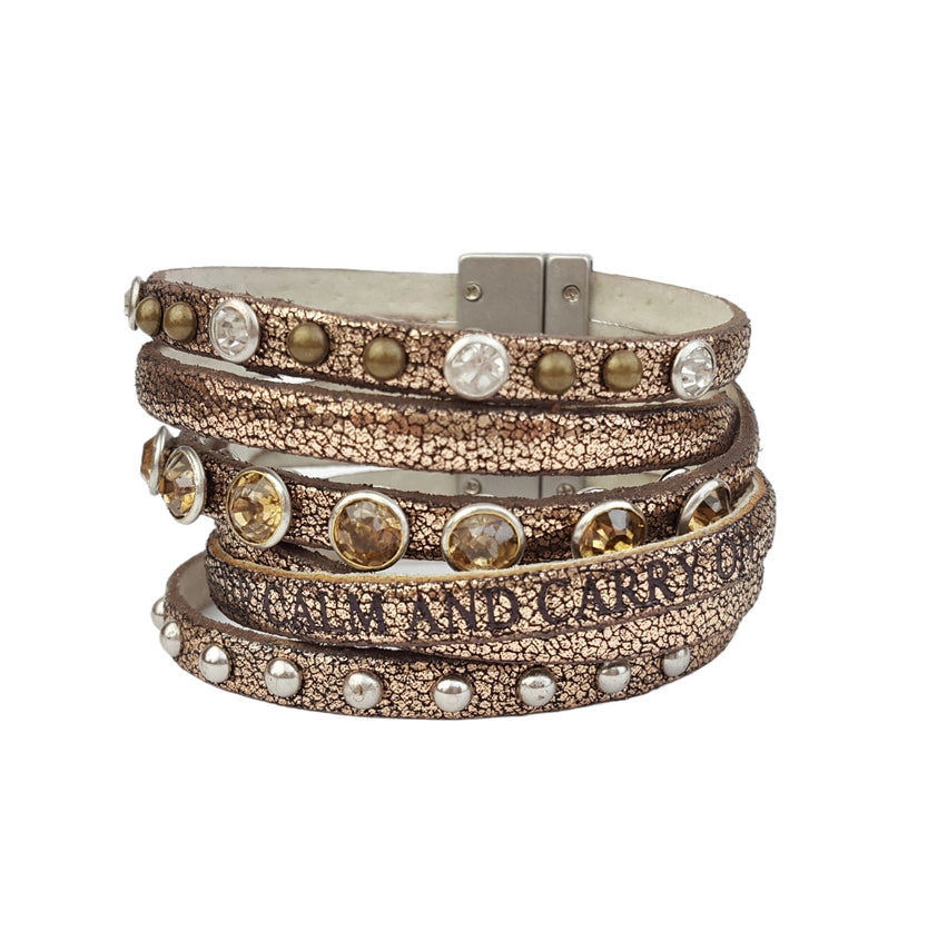 Keep Calm and Carry On Multi Strand Leather Cuff Bracelet