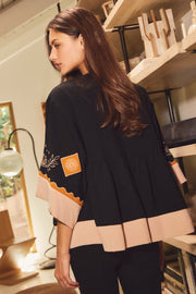 Dandelion Peasant-Style Color-Block Embroidered Tunic Top