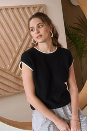 Mardell Contrast Trim Cap Sleeve Sweater Top