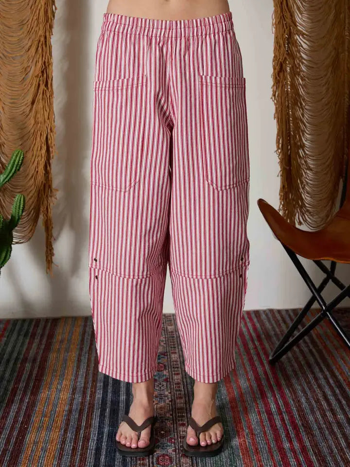 Rizzy Red Ticking Stripe Barrel Pants