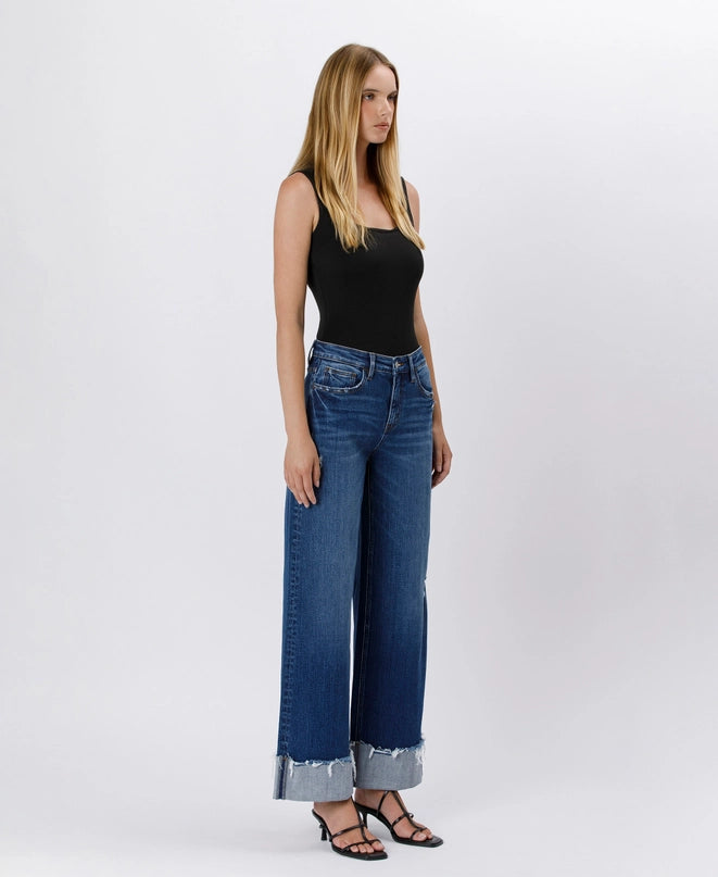 Hillbilly Cutie High Rise Baggy Wide Cuffed Denim Jeans