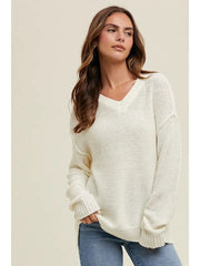 Mylonee V-Neck Sweater with Raw Edge Details