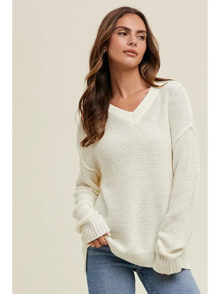 Mylonee V-Neck Sweater with Raw Edge Details