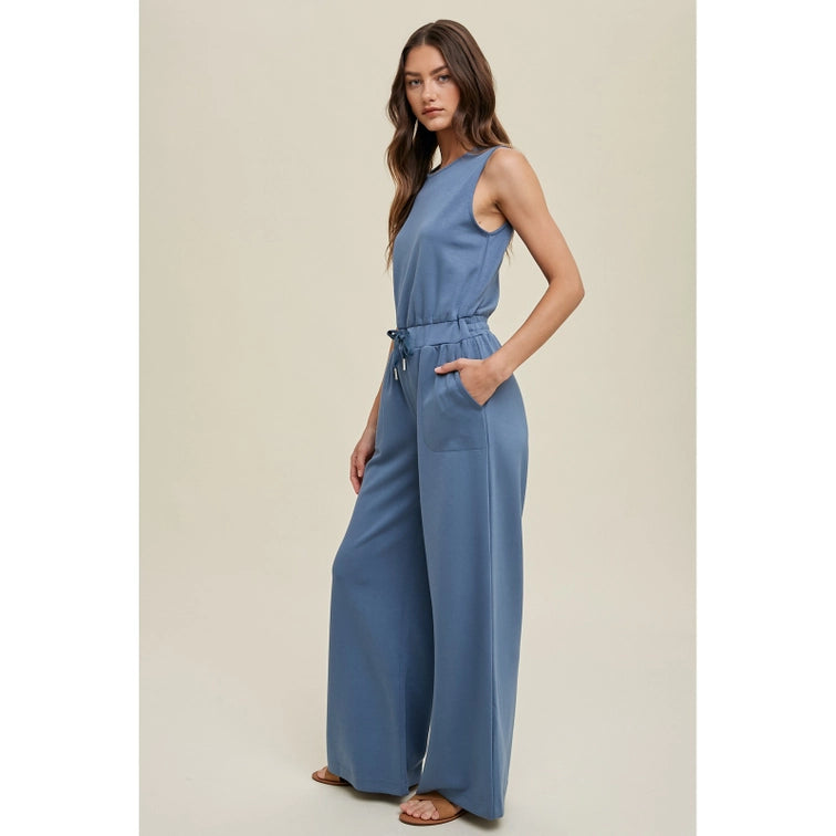 Marlene Sleeveless Wide Leg Drawstring Jumpsuit