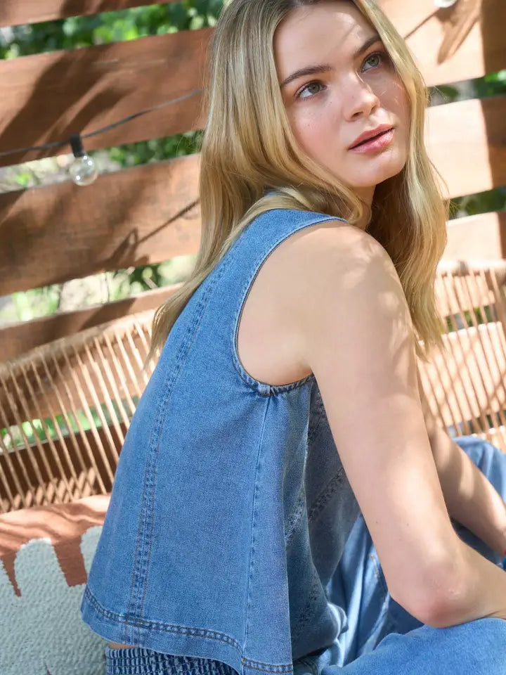 Lindee Seam Detail Sleeveless Denim Top & Pant Set