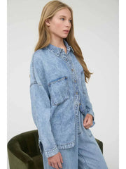 Merrick Washed Denim Button Down Shirt Jacket