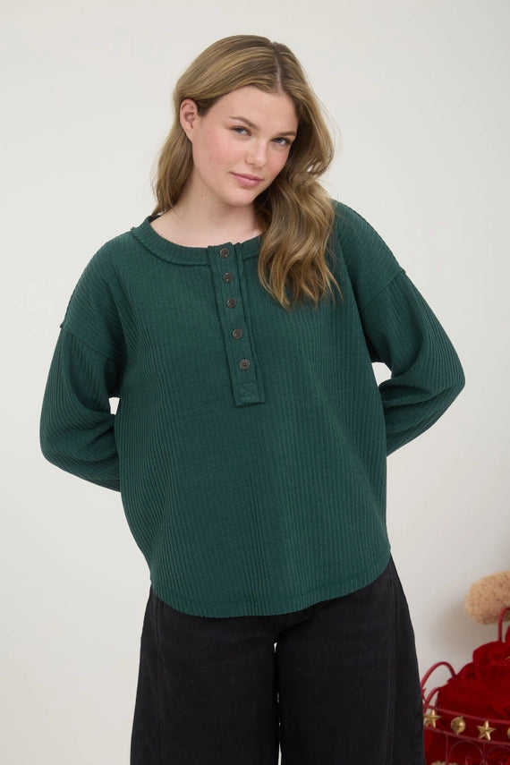 Cherilynn Long Sleeve Button Henley Luxe Knit Top
