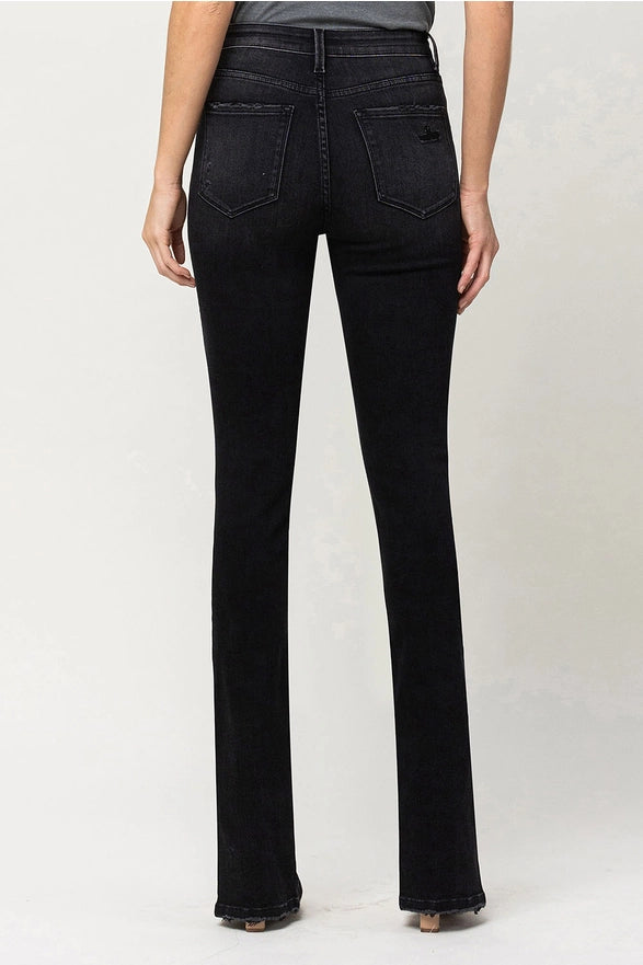 Reville High Rise Slanted Slit Slim Bootcut Black Jeans