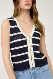 Marina Stripe Button Front Crochet Knit Vest