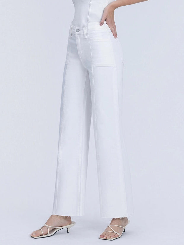 White Noise High Rise Stacked Waistband Wide Leg Jeans