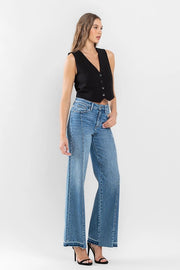 Elton Super High Rise Split Seam Distressed Wide Ankle Trouser Jeans