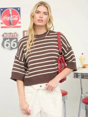 Chelsey Exposed Seam Striped Sweater Top