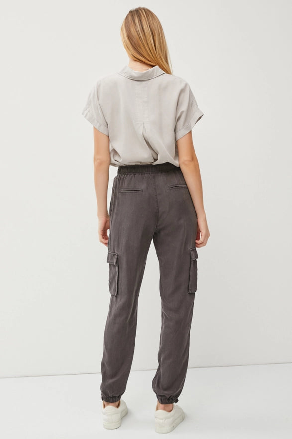 Maude Classic Tencel Drawstring/Elastic Cargo Jogger Pants