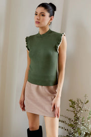 Patterson Mock Neck Ruffle Sleeve Sweater Knit Top