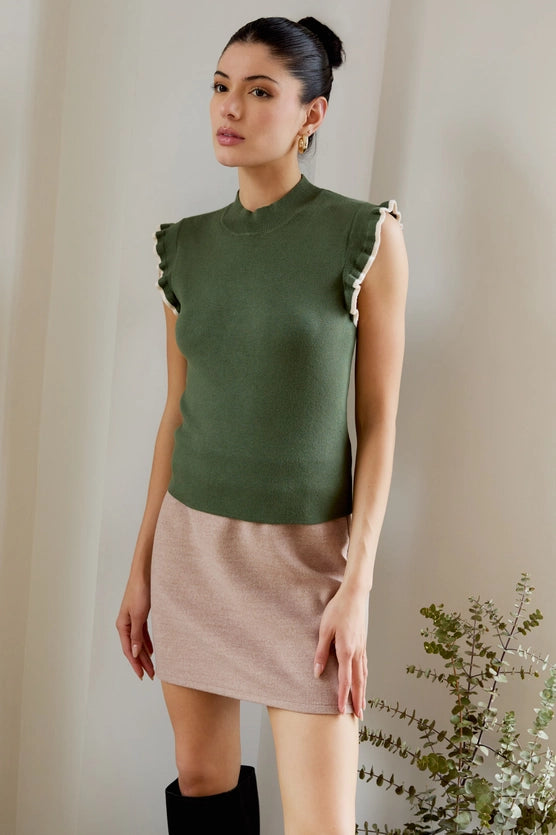 Patterson Mock Neck Ruffle Sleeve Sweater Knit Top