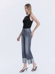 Pokerface High Rise Dark Grey Cuffed Slim Wide Jeans