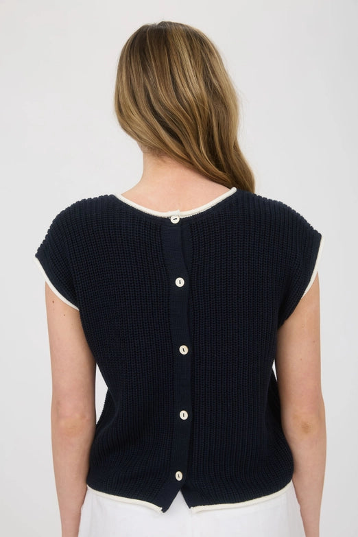Mardell Contrast Trim Cap Sleeve Sweater Top