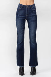 Alanis High Rise Dark Indigo Flare Fray Hem Denim Jeans