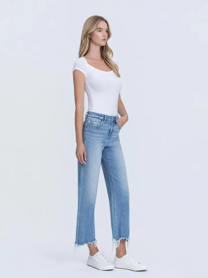 Barbwire High Rise Crop Slim Wide Jeans