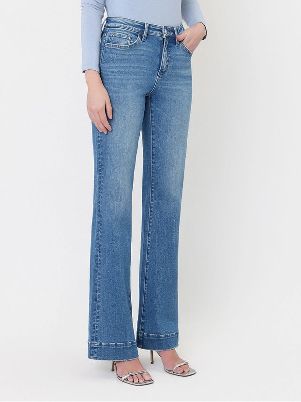 Let's Go Girl High Rise Trouser Hem Relaxed Flare Jeans