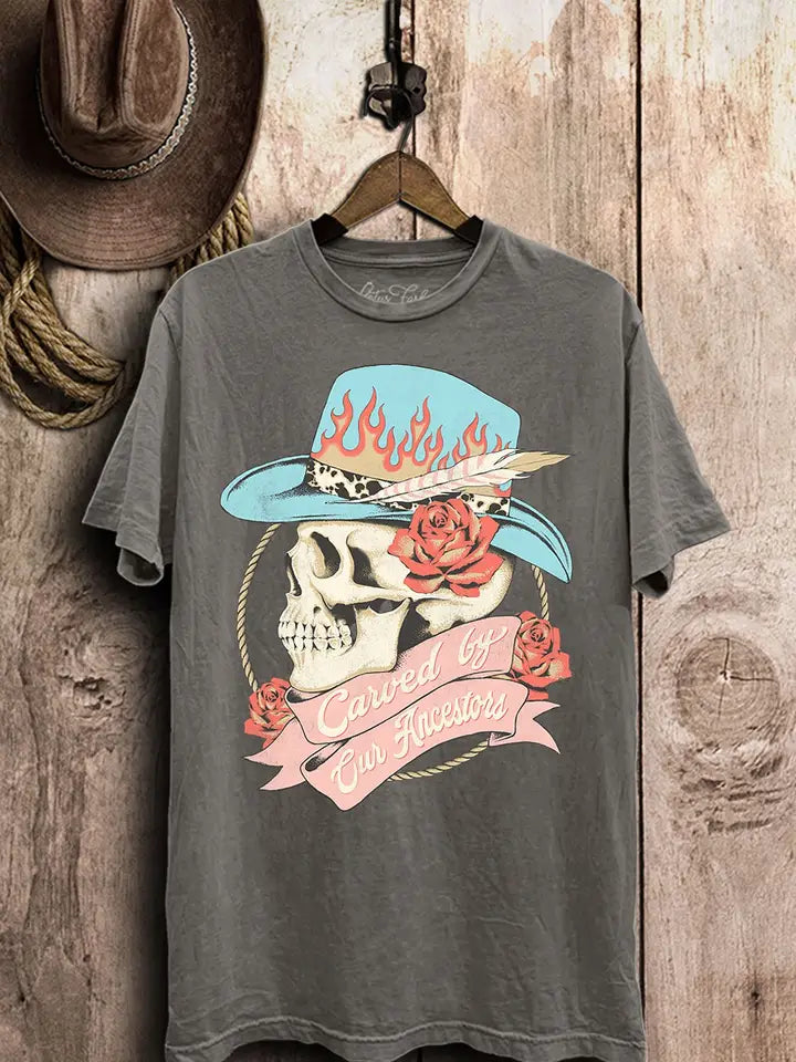 Carved By Our Ancestors Western Skull Graphic Tee