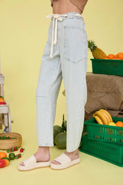 Lariat Mini Stripe Barrel Jeans with Braided Rope Waist Tie