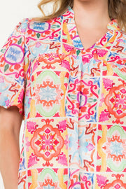 Talavera Colorful Puff Sleeve Print Top