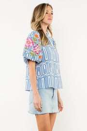 Garden Gate Puff Sleeve Embroidered Top by THML