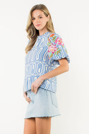 Garden Gate Puff Sleeve Embroidered Top by THML