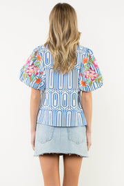 Garden Gate Puff Sleeve Embroidered Top by THML