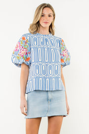 Garden Gate Puff Sleeve Embroidered Top by THML