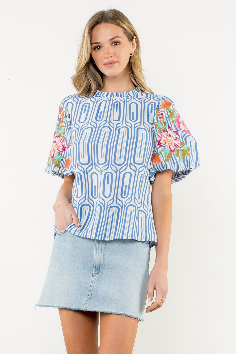 Garden Gate Puff Sleeve Embroidered Top by THML