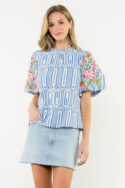 Garden Gate Puff Sleeve Embroidered Top by THML