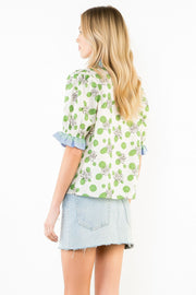 Dotted Daisies Ruffle Trim Blouse by THML