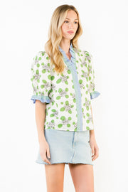 Dotted Daisies Ruffle Trim Blouse by THML
