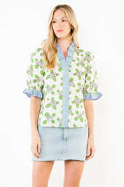 Dotted Daisies Ruffle Trim Blouse by THML