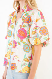 Painted Blooms Floral Print Puff Sleeve V-Neck Top by THML