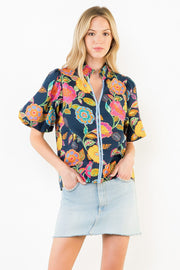 Painted Blooms Floral Print Puff Sleeve V-Neck Top by THML