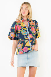Painted Blooms Floral Print Puff Sleeve V-Neck Top by THML