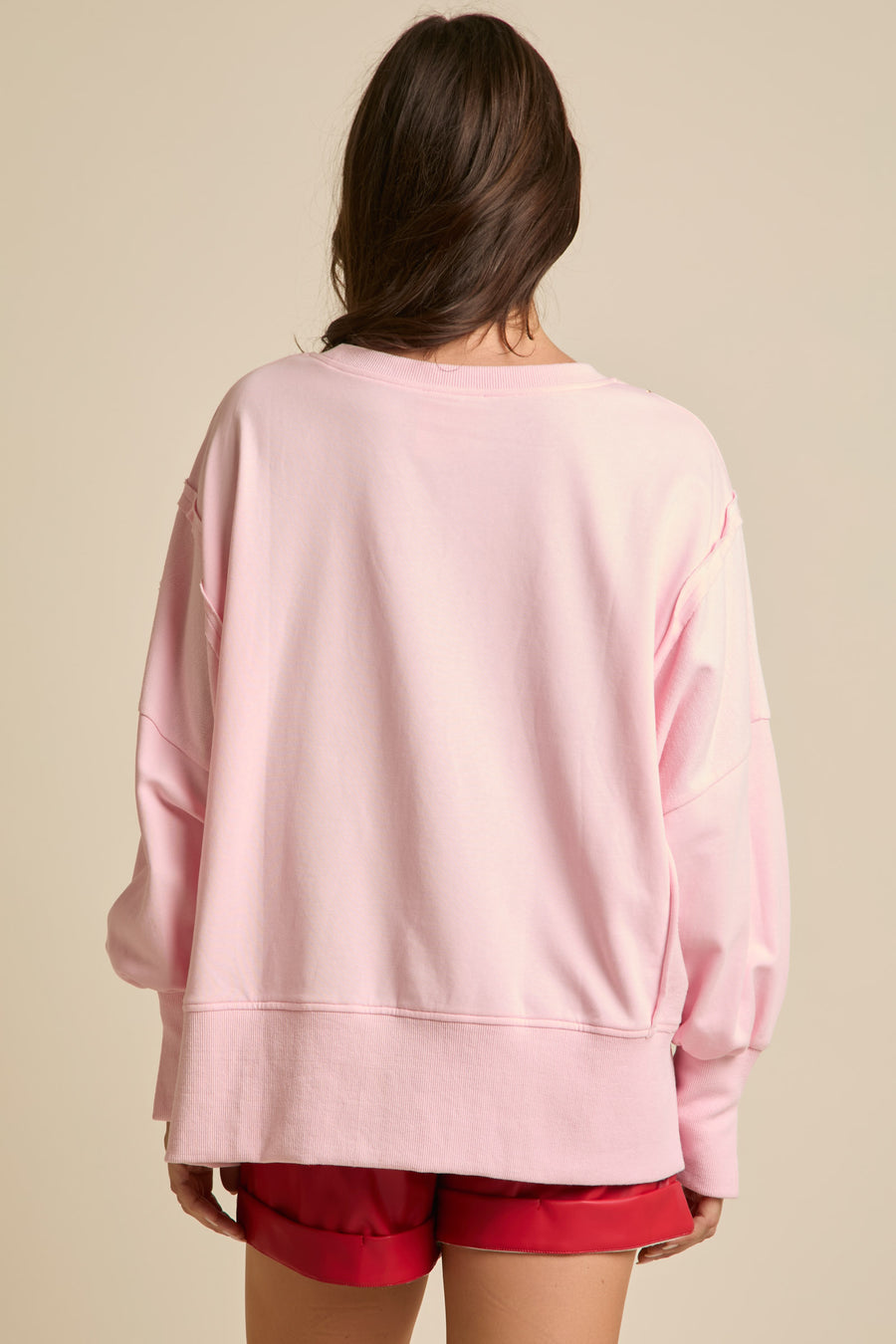 Merry Ornaments Oversized Inside/Outside Terry Pullover in Light Pink