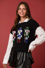 Nutcracker Toy Soldiers Sequins Embroidery Sweater Vest