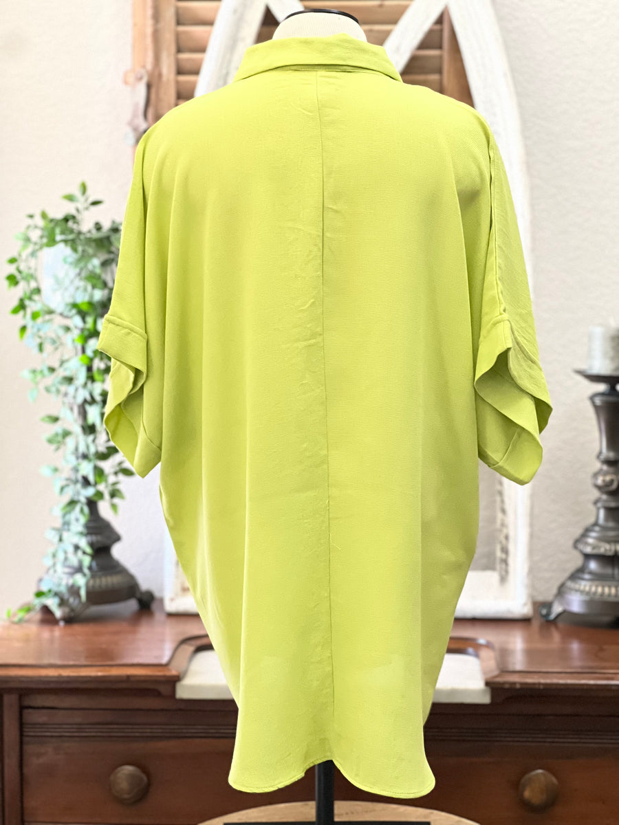 Alexis Oversized Collared Half Button Front Tunic Top