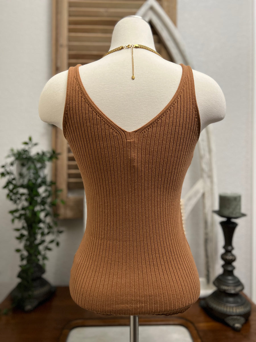 Liza Ribbed Knit V-Neck Sweater Tank Top