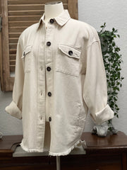 Oakley Collared Large Button Shacket with Frayed Hem