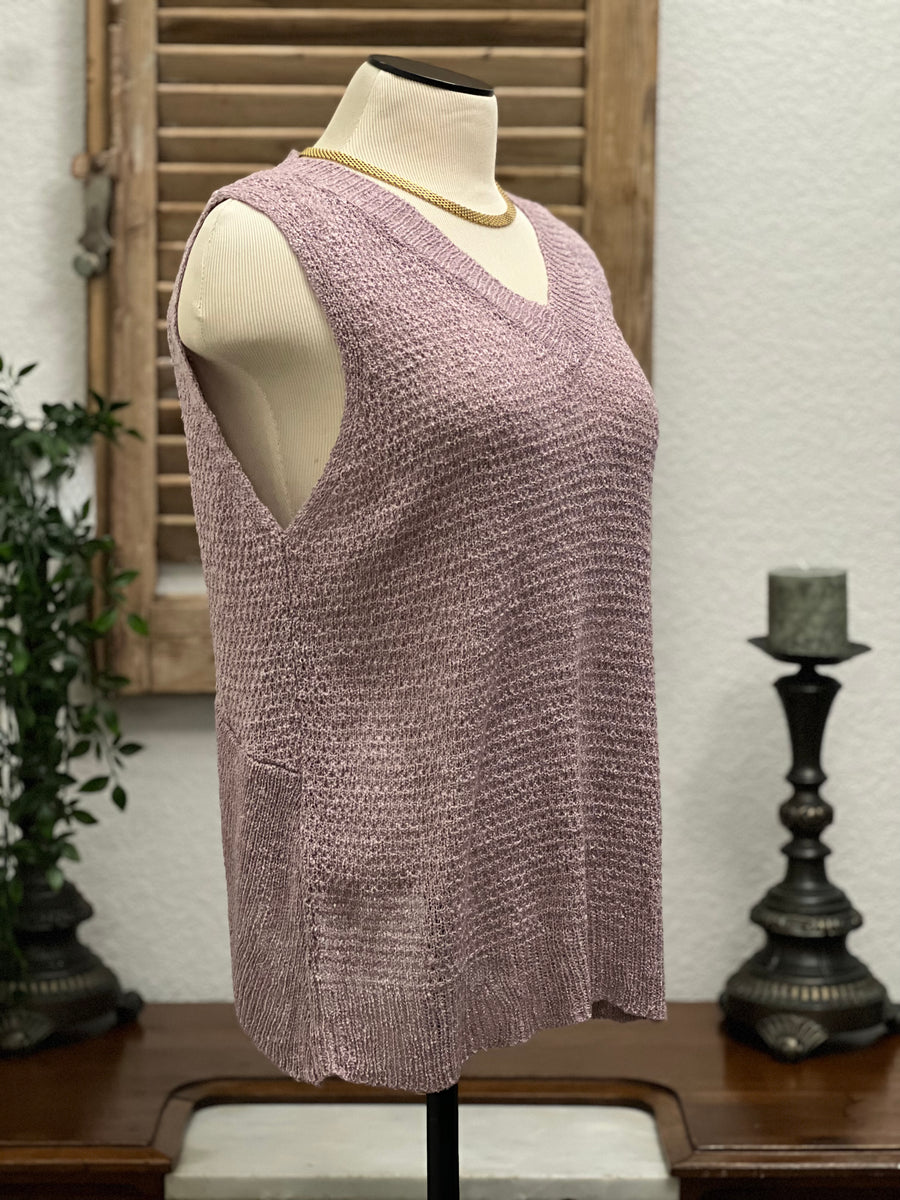 Hallie V-Neckline Knit Sleeveless Sweater Top with Wrap Open Loop Back