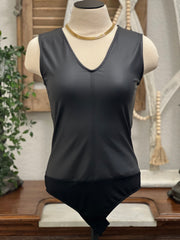 Naomi Faux Leather V-Neckline Sleeveless Bodysuit
